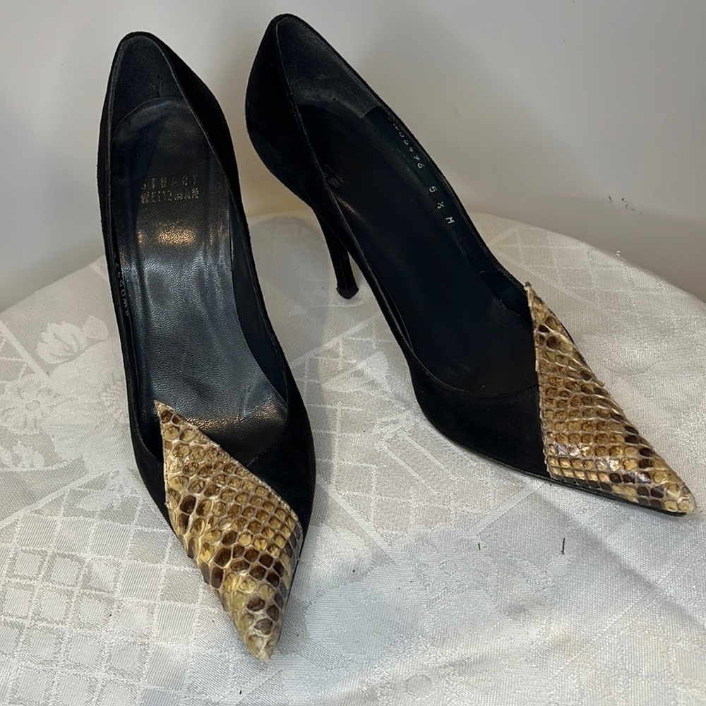 Stuart Weitzman Sz 5.5B Suede Snakeskin Pointed Toe Pumps - Picture 2 of 13